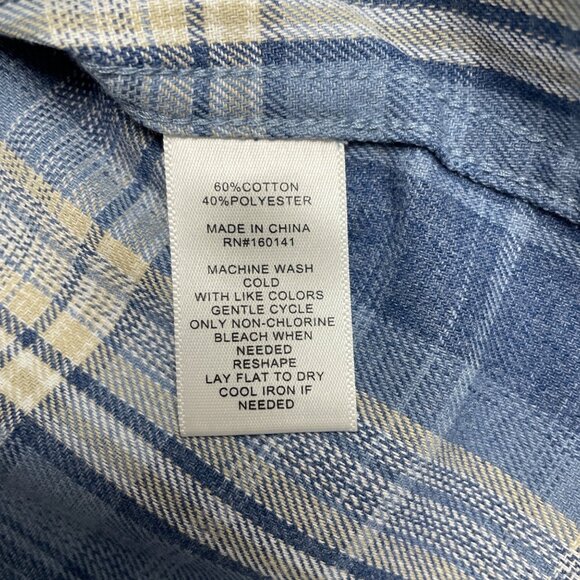 DAILY THREAD BUTTON UP SHIRT PLAID MENS L BLUE KHAKI CASUAL LONG SLEEVE NWT - Picture 8 of 11